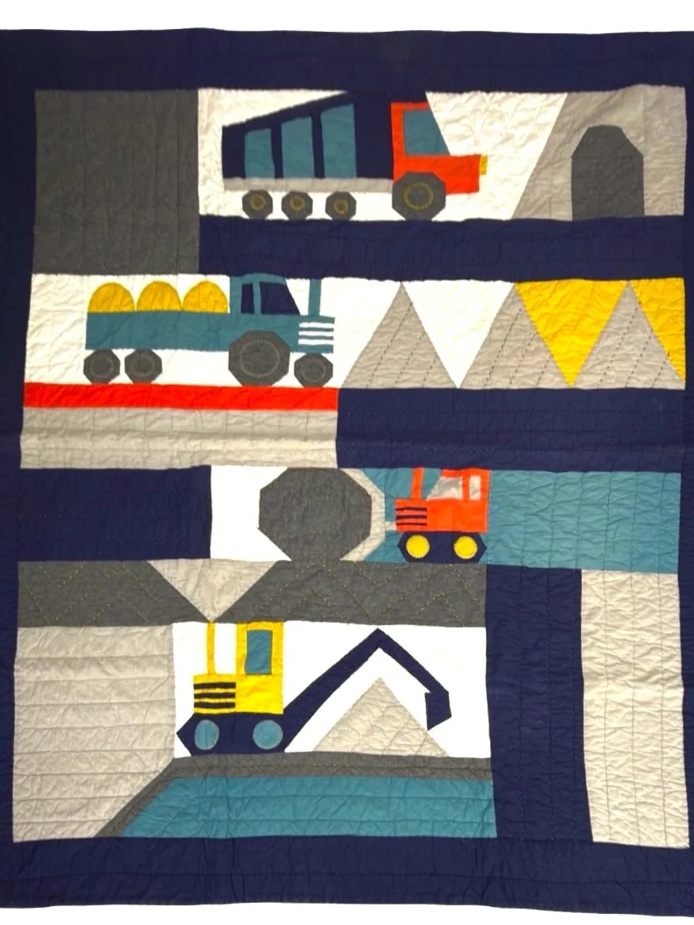 Pottery Barn Kids Boys Construction Twin Quilt - Navy, Teal, Bedding